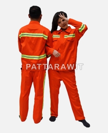 เสื้อกันฝนสีส้ม ติดแถบสะท้อนแสง